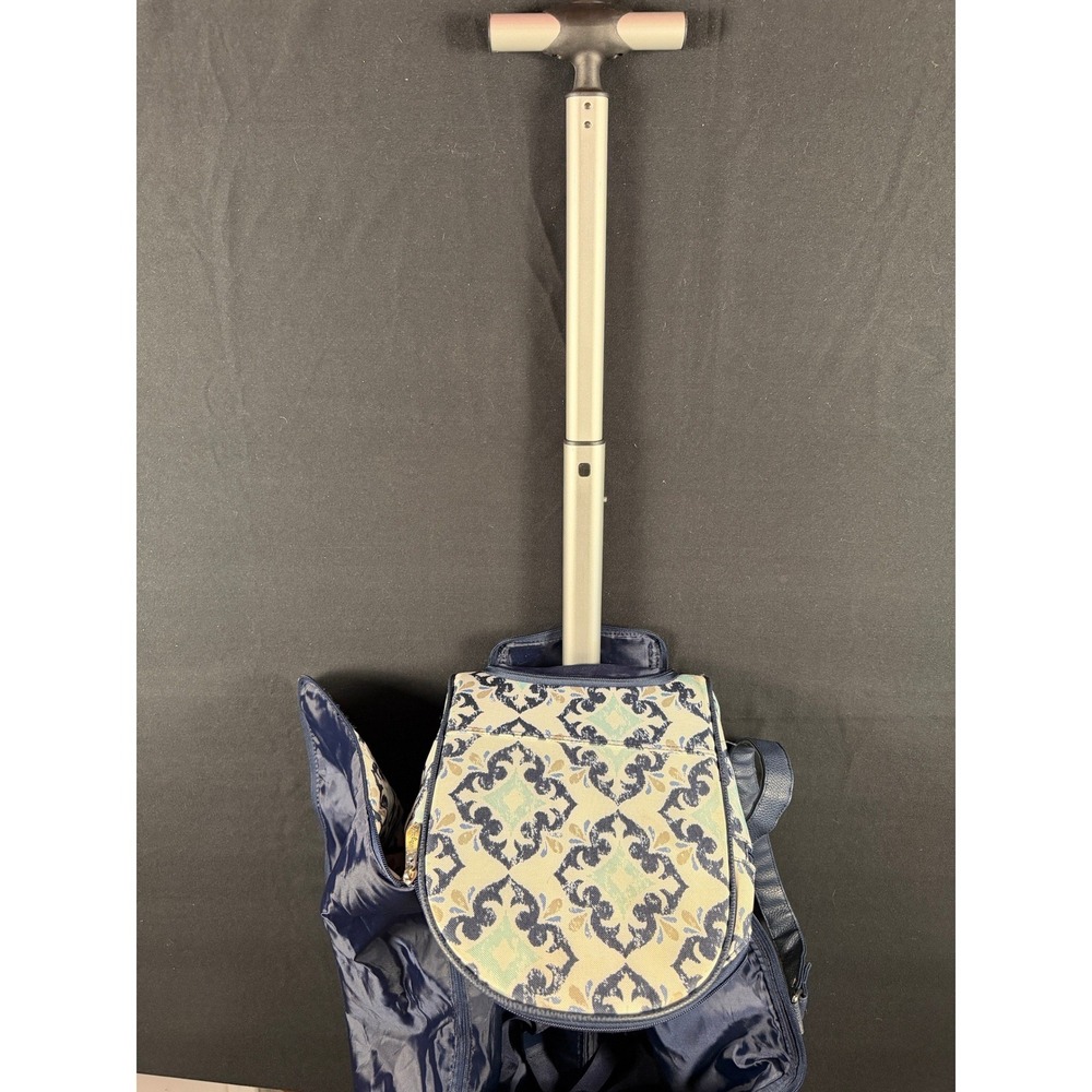 Thirty-One Away We Go Roller Bag Navy Doodle Diamond Rolling Duffel Luggage - Picture 9 of 15